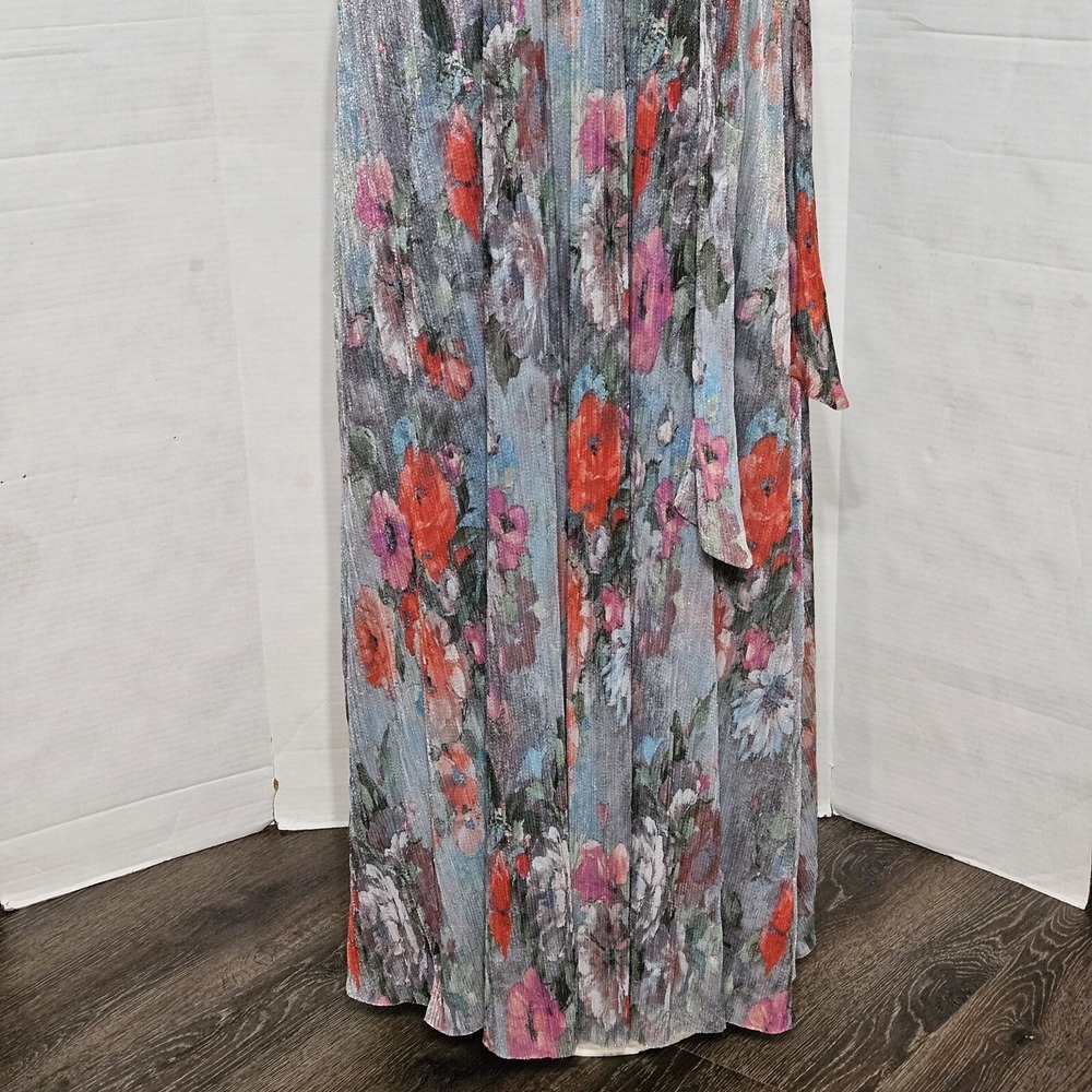 Eliza J Metallic Floral Pleated Cap Sleeve Dress Size 10 - Picture 4 of 10